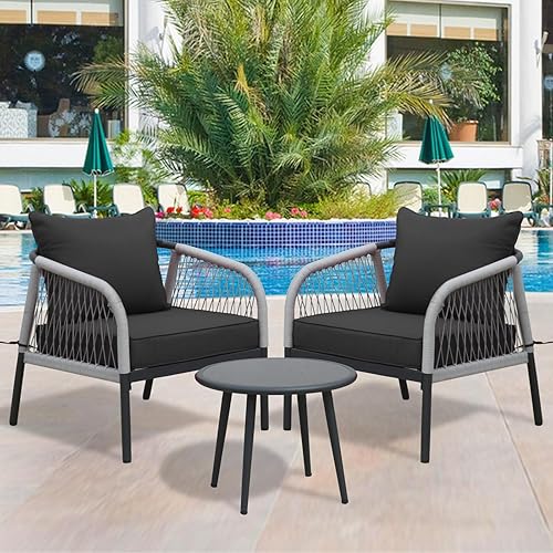 Miniatura 2 de Cojines de asiento profundo para sillas de exterior, impermeables, para respaldo y asiento profundo para muebles de jardín (negro)