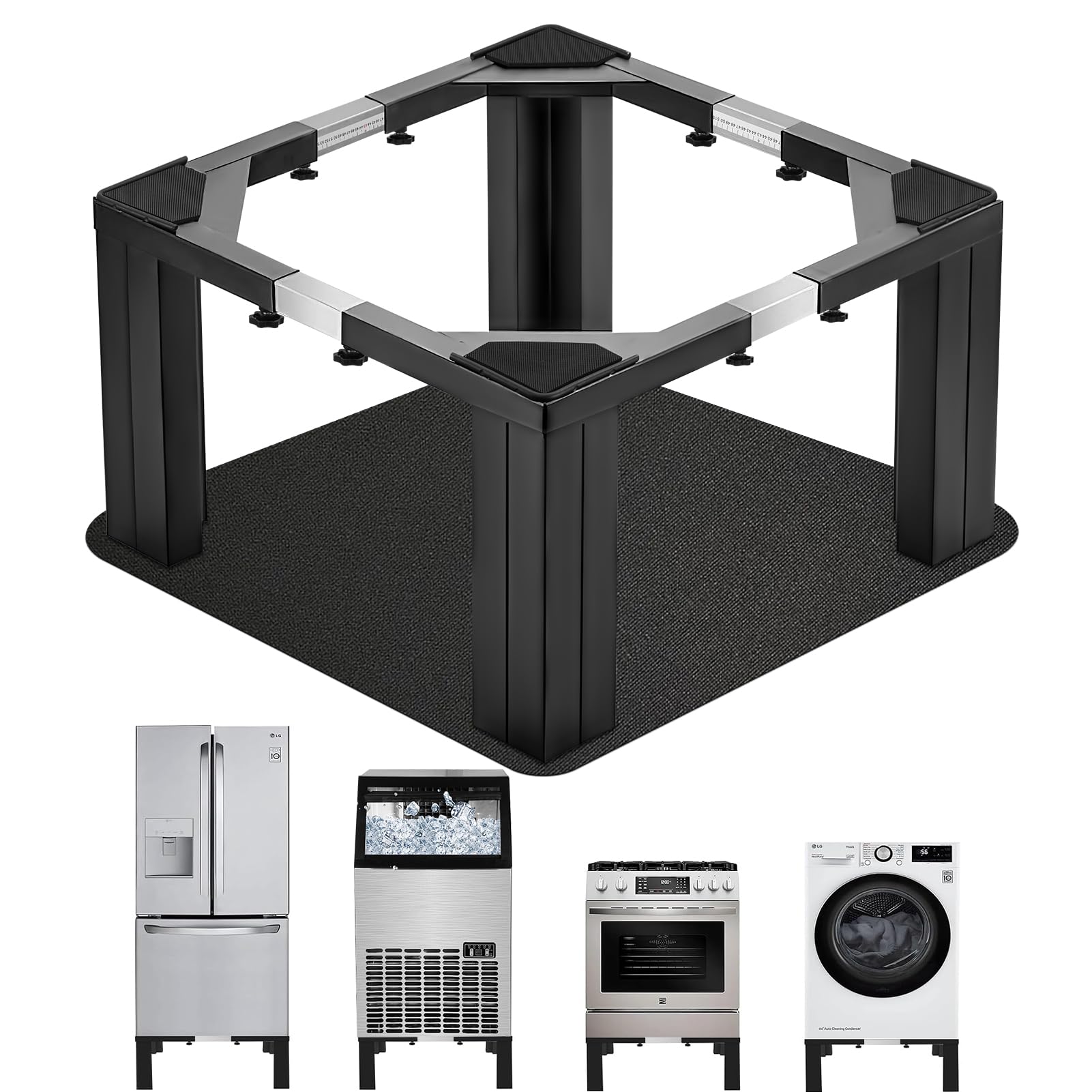 Full Size Heavy-Duty All Steel Washing Machine Stand 12" Height, Universal Washer and Dryer Pedestal Adjustable Refrigerator Stand, Washer and Dryer Stand with Non Slip Furniture Rail Pads