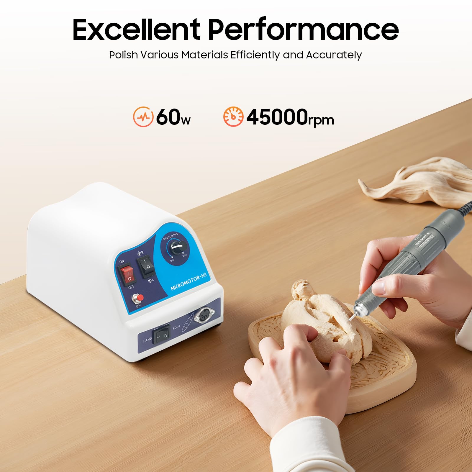Micromotore elettrico da laboratorio 80 W 0-45000 giri/min per lucidatura e molatura