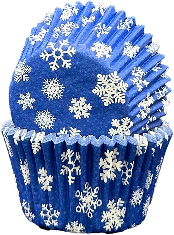 Scrumptious! - Cupcake Cases - Midnight Snowflake - 36PC 65GSM 51mm x 38mm Printed Greaseproof Paper Baking Cases - Great for Winter, Festive & Christmas Party Muffins, Cakes and Bakes