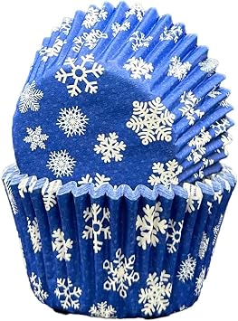 Scrumptious! - Cupcake Cases - Midnight Snowflake - 36PC 65GSM 51mm x 38mm Printed Greaseproof Paper Baking Cases - Great for Winter, Festive & Christmas Party Muffins, Cakes and Bakes