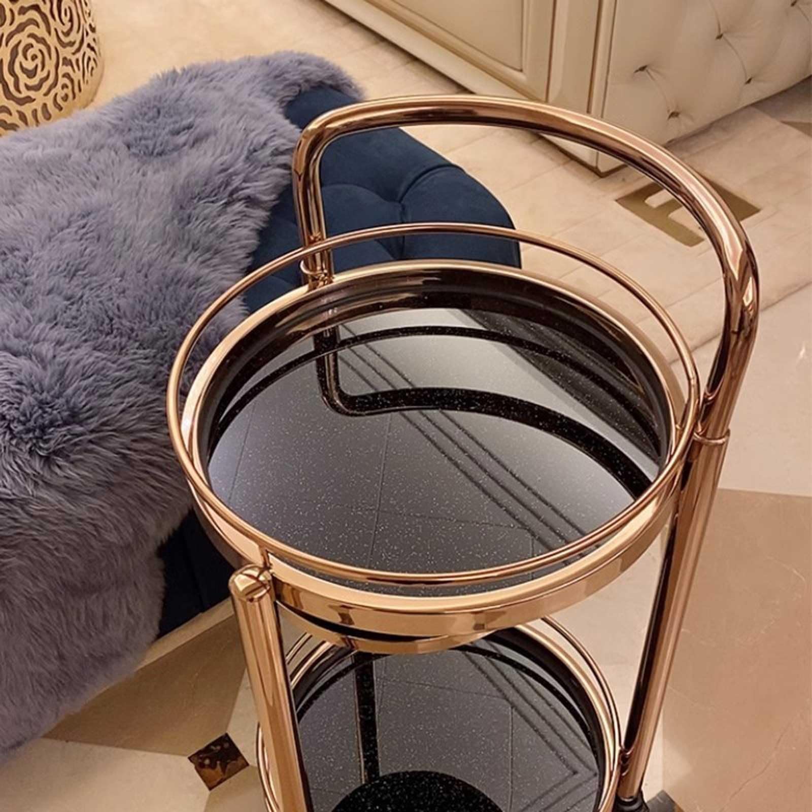 Carrello Portaoggetti Carrello Bar da Caffè Rotondo di Lusso in Metallo Mini Carrello Multiuso con Ruote a 2 Livelli Vassoio Bar da Caffè, Carrello da Cucina Domestica per Casa, Sala da Pranzo, Fest