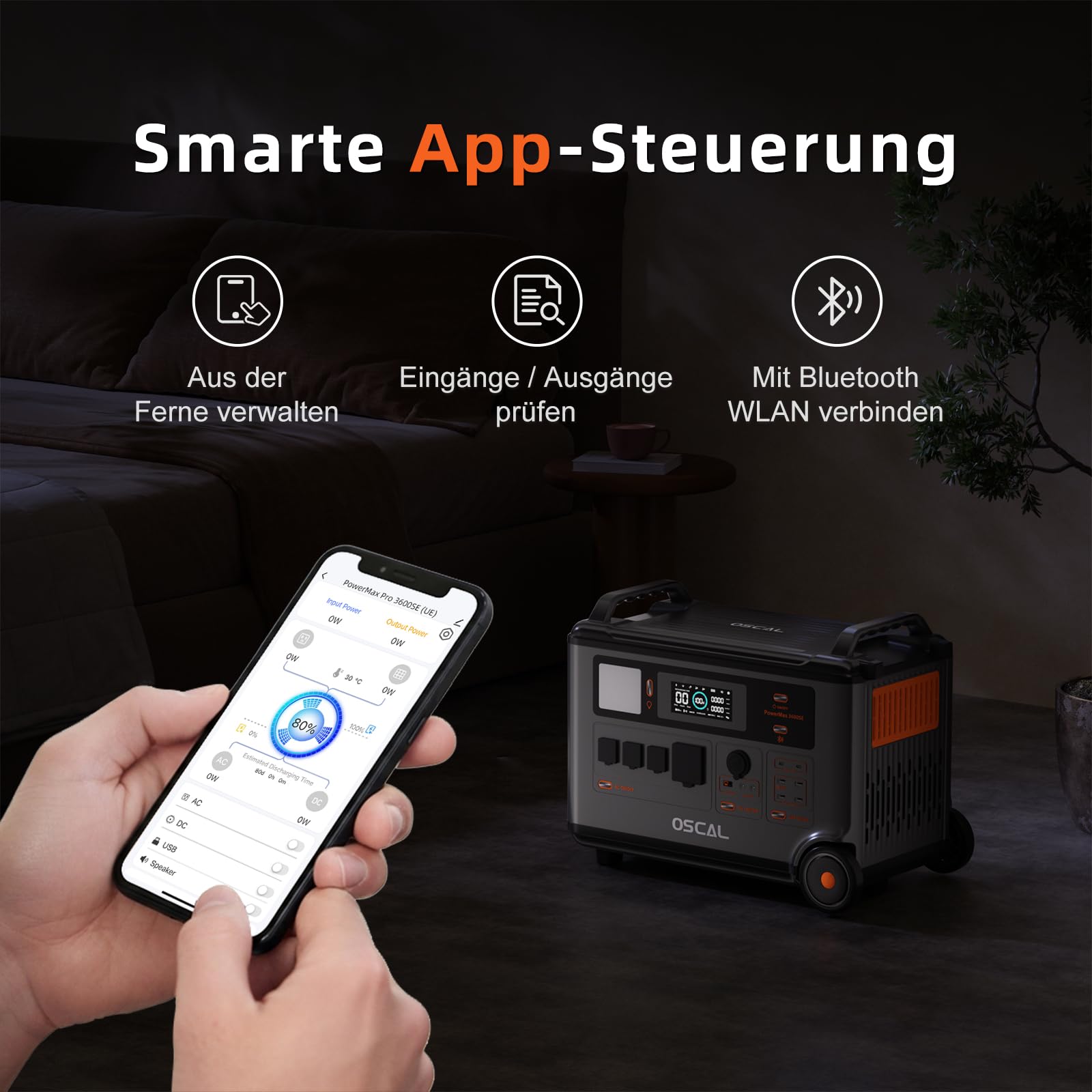 PowerMax 3600W/3600Wh Tragbare Powerstation mit 200W Panel | Solargenerator（Peak 7200W）2-std Schnellladung LFP Akku APP USV Power Station für Zuhause Camping