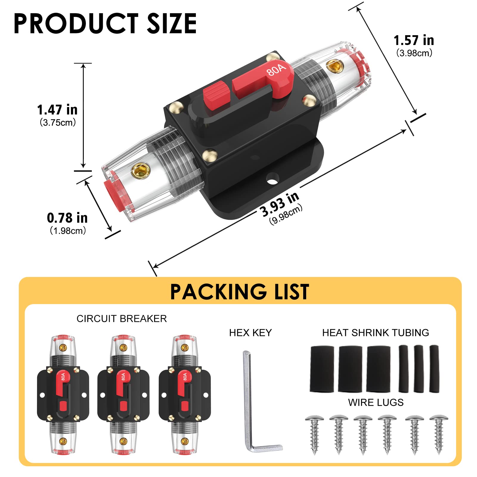MUELLERSTAR 80 Amp Inline Circuit Breaker – 12V, Manual Reset, For 4/8 Gauge Wire – Car Audio, Marine, ATV