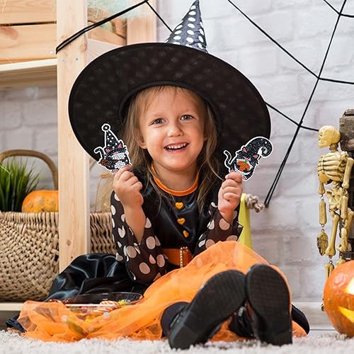 Miniatura 4 de Paquete de 6 llaveros de pintura de diamantes de Halloween para principiantes, niños, jardín, gnomo, gato, 5D, kit de pintura de diamante, adorno