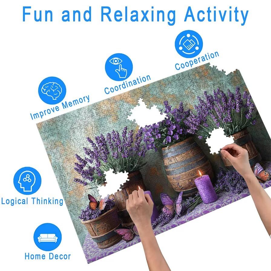 Puzzle 2000 sztuk lawendy, drewniane puzzle kwiatowe dla dorosłych, rozmiar: 100 x 70 cm, puzzle 2000 sztuk dla dorosłych, rodzinne gry edukacyjne, puzzle pomysł na prezent dla kobiet, wystrój domu