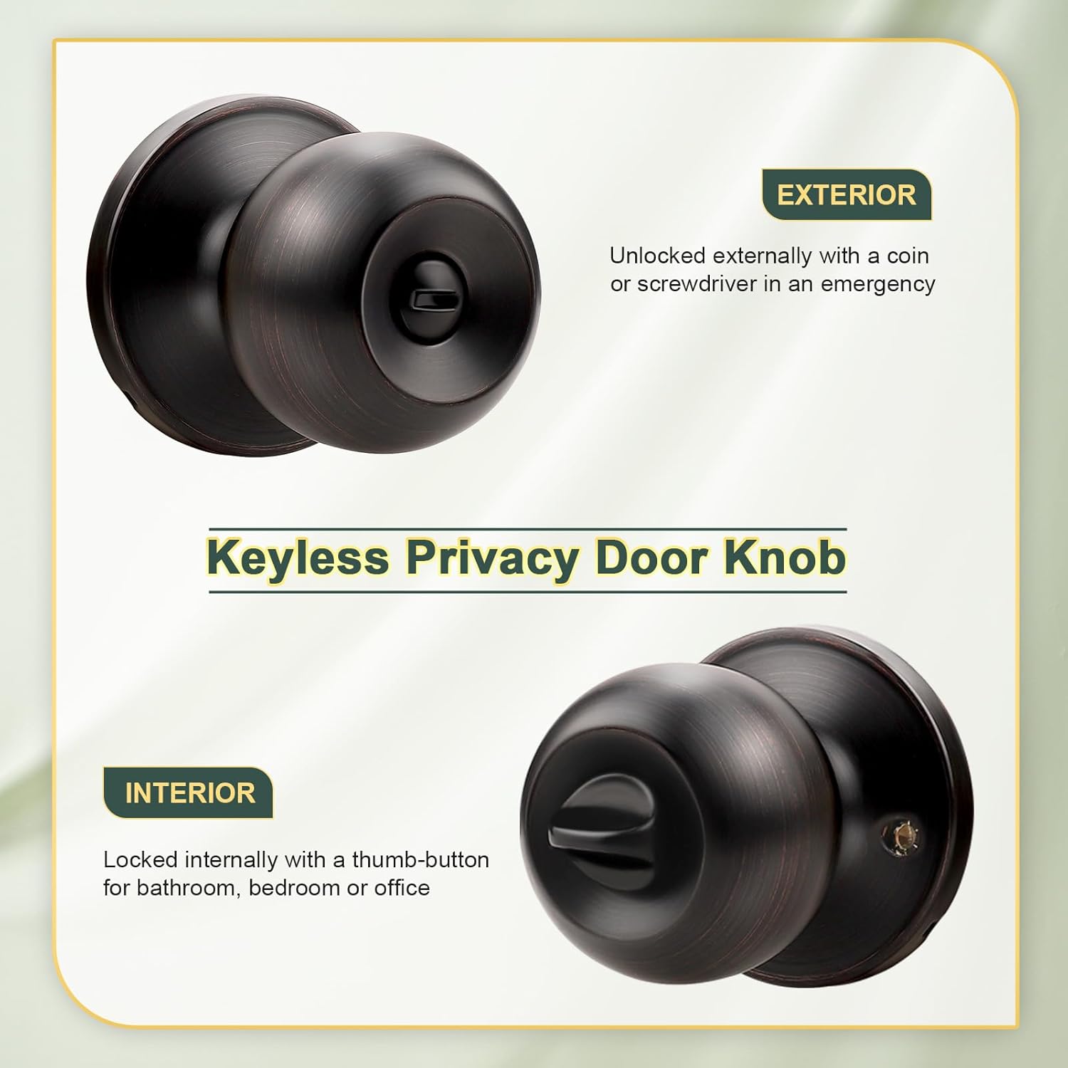 10 Pack Door Knobs Interior, Keyless Antique Door Knobs for Bathroom and Bedroom, Oil Rubbed Bronze Door Knob, Vintage Round Ball Design and Durable Finish