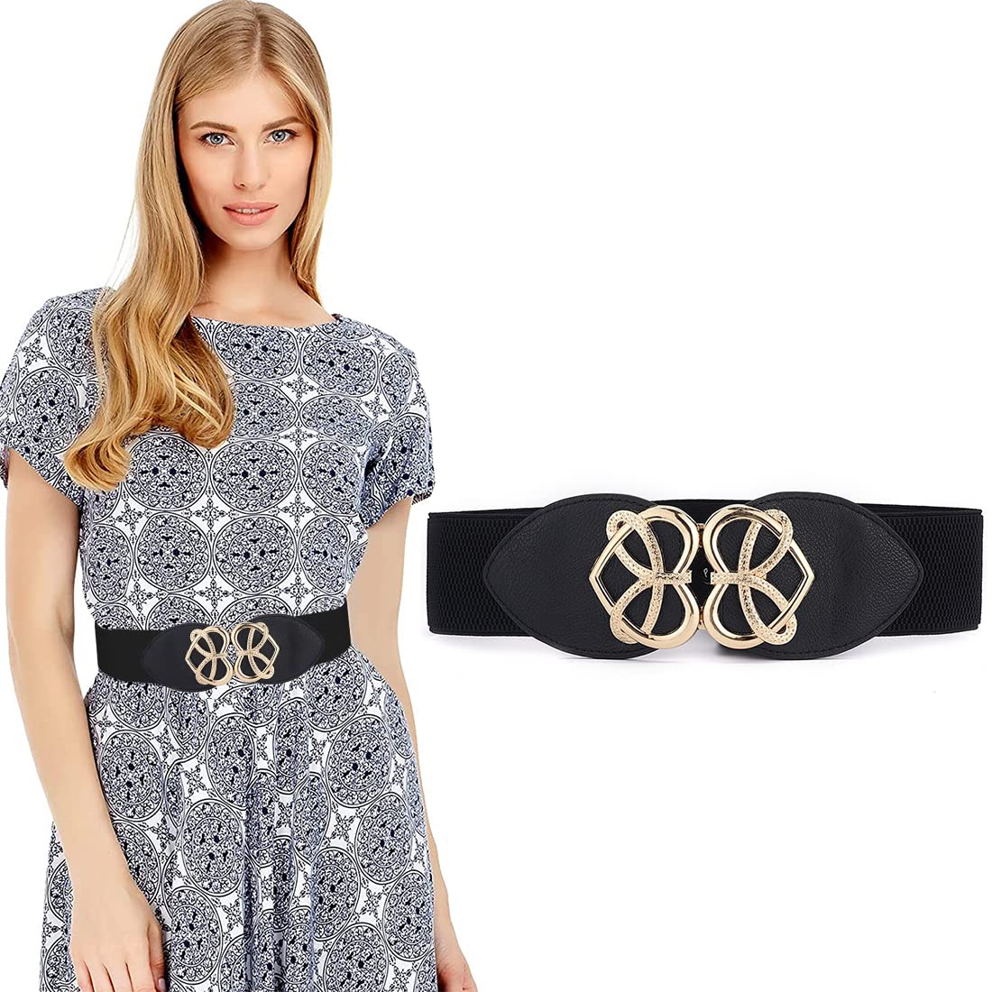 � Stylish Belts for Women Dresses Girls Waist Belts with Interlocking Buckle Floral Modern Belt for Women, Girls Jeans Belts Elastic Waist Belts for Women, Girls Dress Accessories-image-37