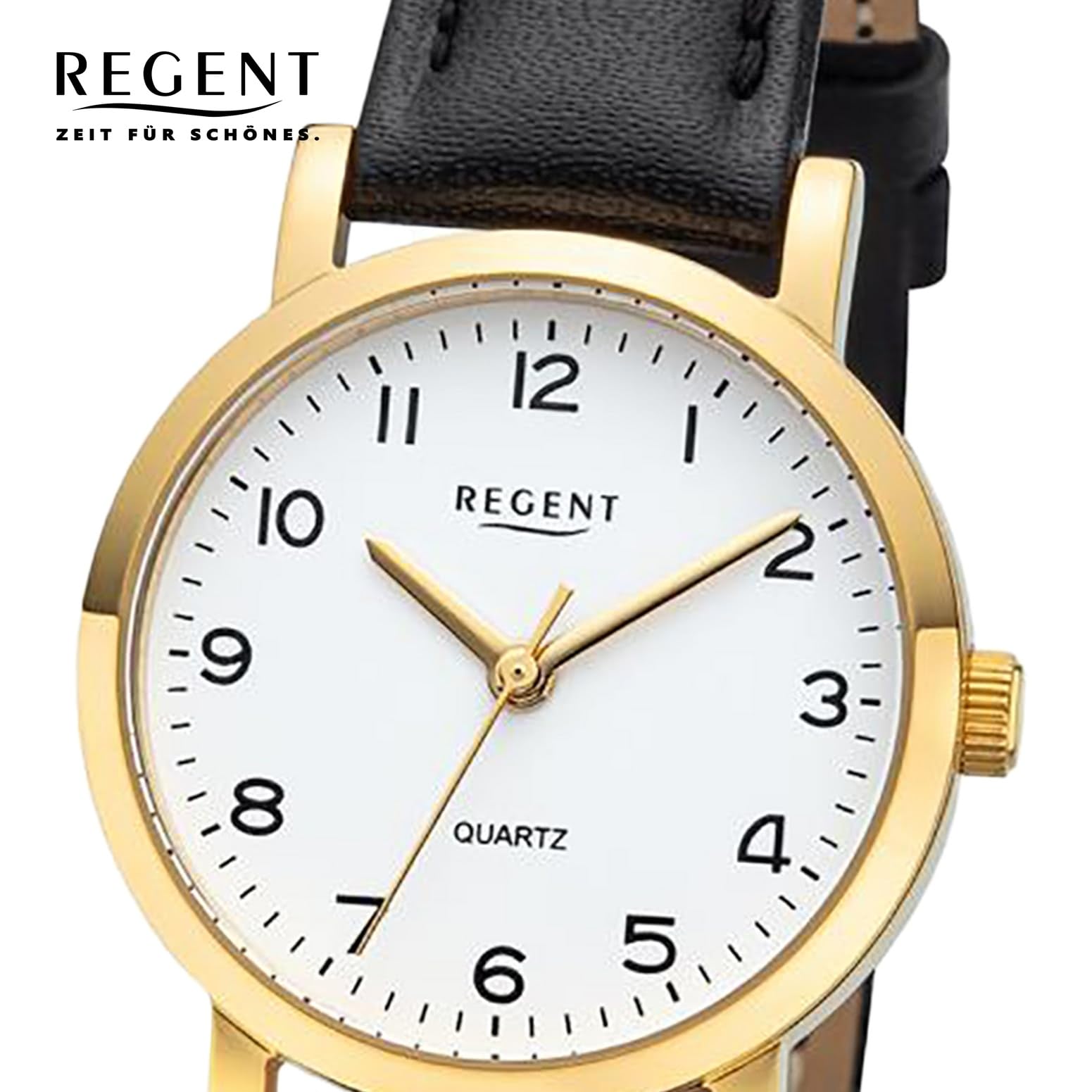 REGENT 79954519 Damenuhr, Lederarmband, Schwarz, Schwarz, Riemen