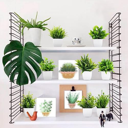 Miniatura 2 de LELEE Plantas artificiales mini plantas falsas en maceta 8 piezas pequeñas de eucalipto en maceta de hierba decorativa con maceta blanca para