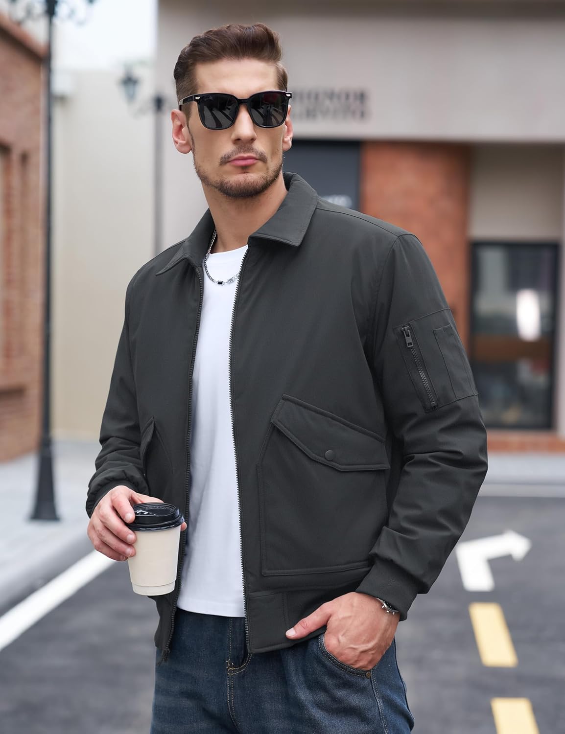 TACVASEN Men's Bomber Jacket Thick Quilted Jackets Zip Up Water Repellent Windproof Winter Warm Coat with 6 Pockets - Image 3