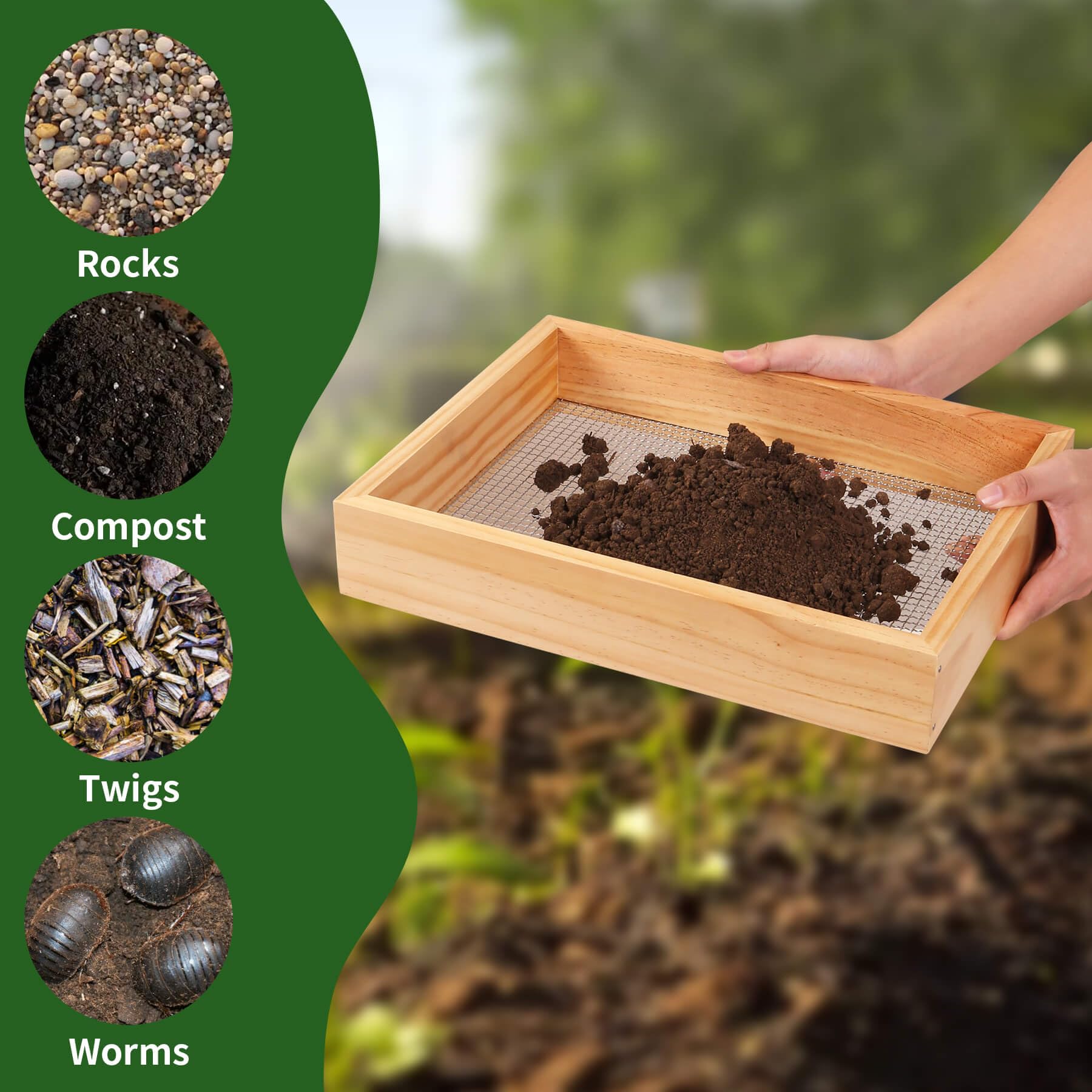 Ktondic Soil Sifter For Gardening, Dirt Sifter For Rocks Wooden Garden Sieve Soil