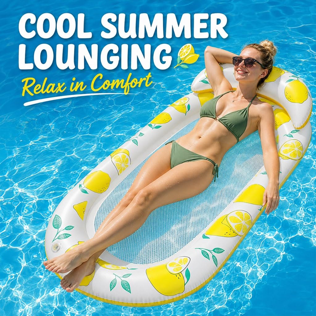 Balsa Reclinable De Playa con Estampado De Limón, Flotador De Piscina