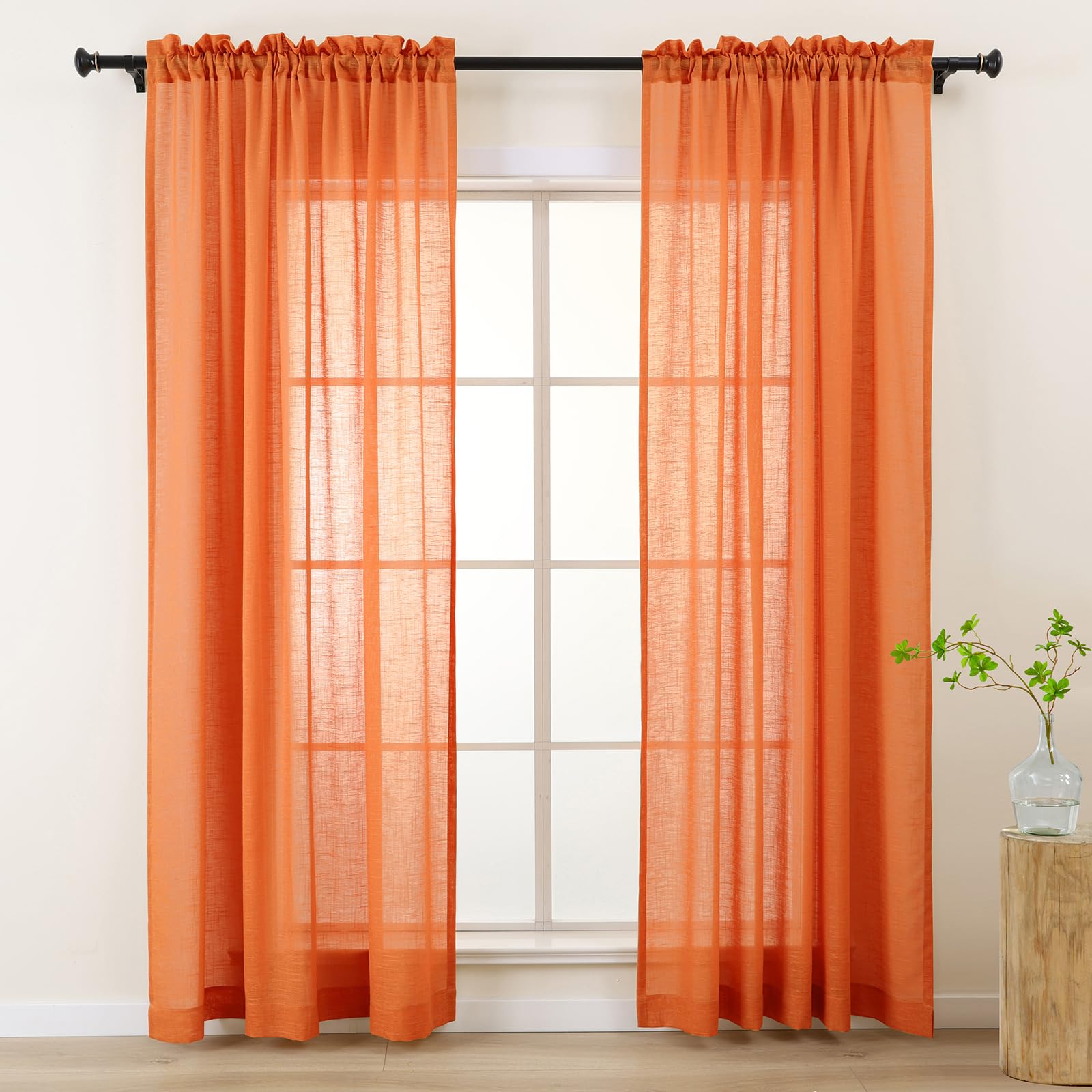 L.Z.E Durchsichtige Vorhänge für Wohnzimmer, 244 cm lang, 2 Paneele, Leinenoptik, durchscheinende Vorhänge und Vorhänge für Schlafzimmer, Esszimmer, Kinderzimmer, transparent, einfarbig, Stangentasche