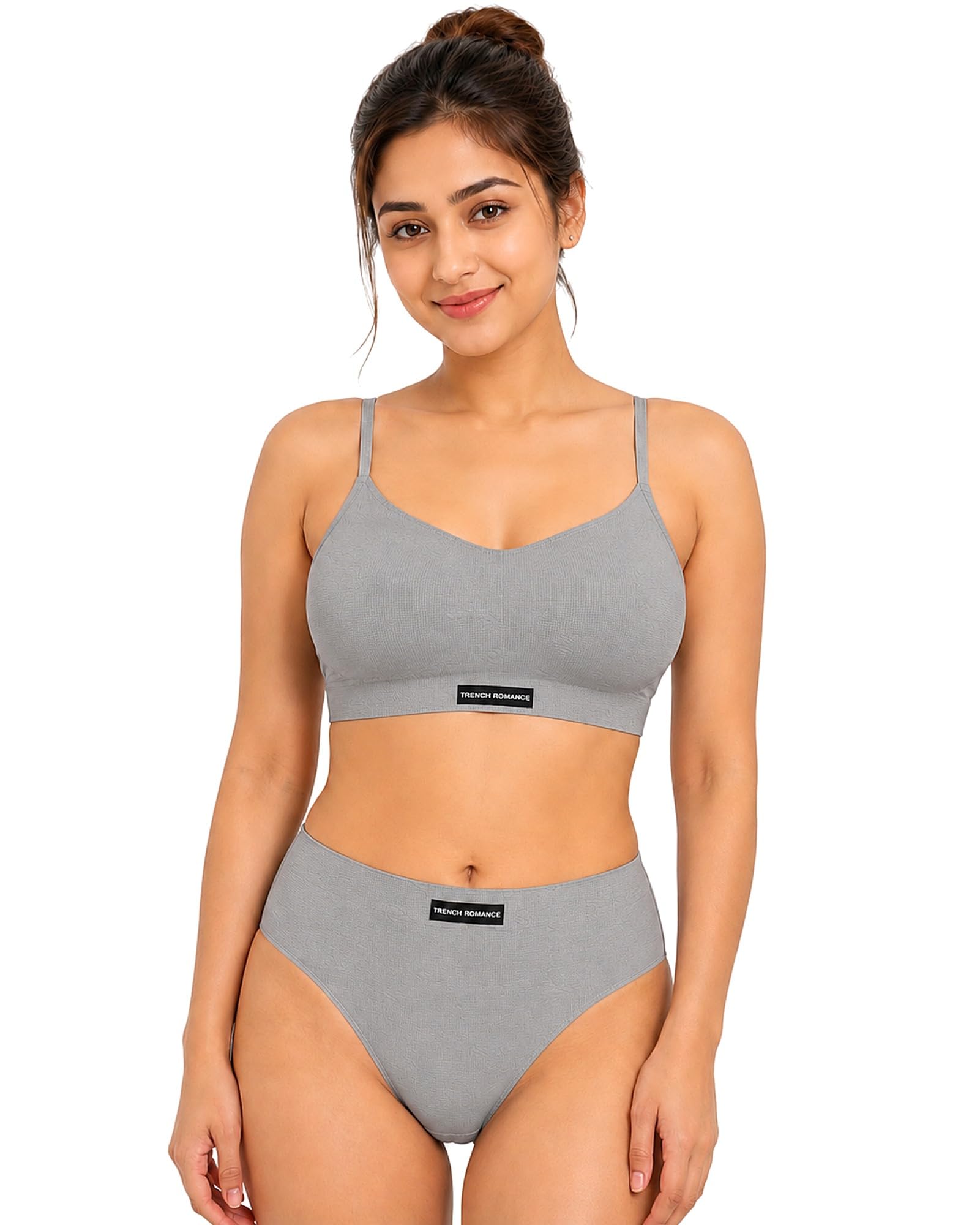 Women's Non Padded Bralette Bra & Mid Waist Hipster Panty Wirefree | Soft Stretch | Adjustable Straps Lingerie Set-picture-43