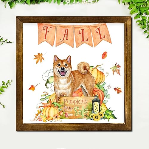 Miniatura 3 de Fall Pumpkins Sale with American Bully Dog Framed Wood Signs Harvest with Pumpkin Wooden Plaque Classic Wood Wall Hanging Decor for Bedroom Living