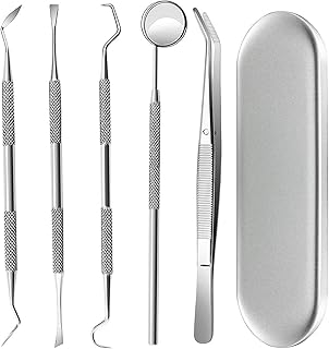 Dental Tools | 5 in 1 Oral Care Kit, Dental Mirror Sickle Tartar Scaler - Tooth Scraper Plaques Tartar Remover Dental Tweezers Gum Floss for Oral Care Mtaph