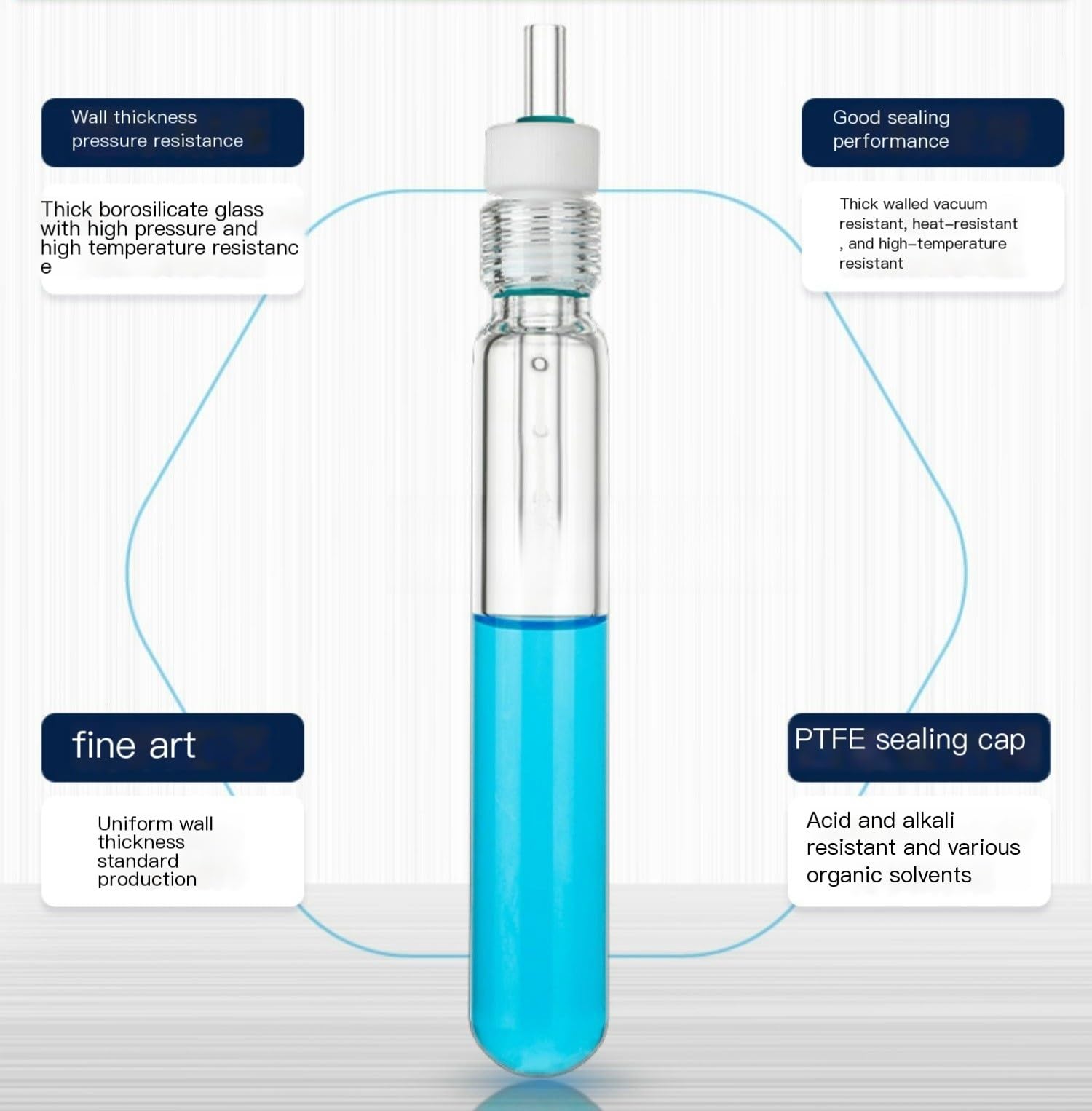 Botella de presión de pared gruesa con conducto de aire - Tubo colorimétrico de PTFE con boca roscada for uso en laboratorio