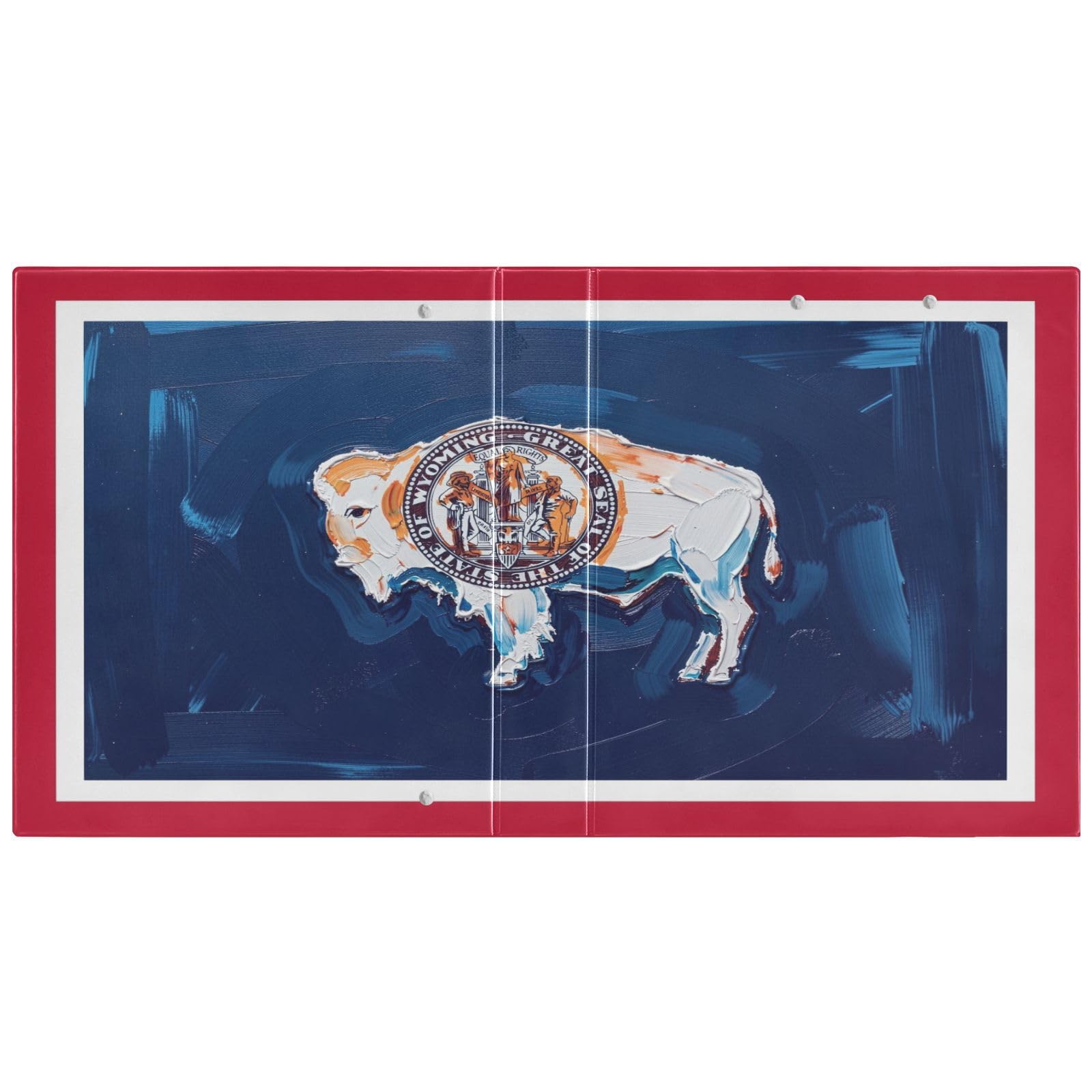 Peystean - Raccoglitore ad anelli rotondo a D da 3,8 cm, con portablocco integrato, copertina rigida stampata su un lato, confezione da 2 bandiere del Wyoming con pittura a olio
