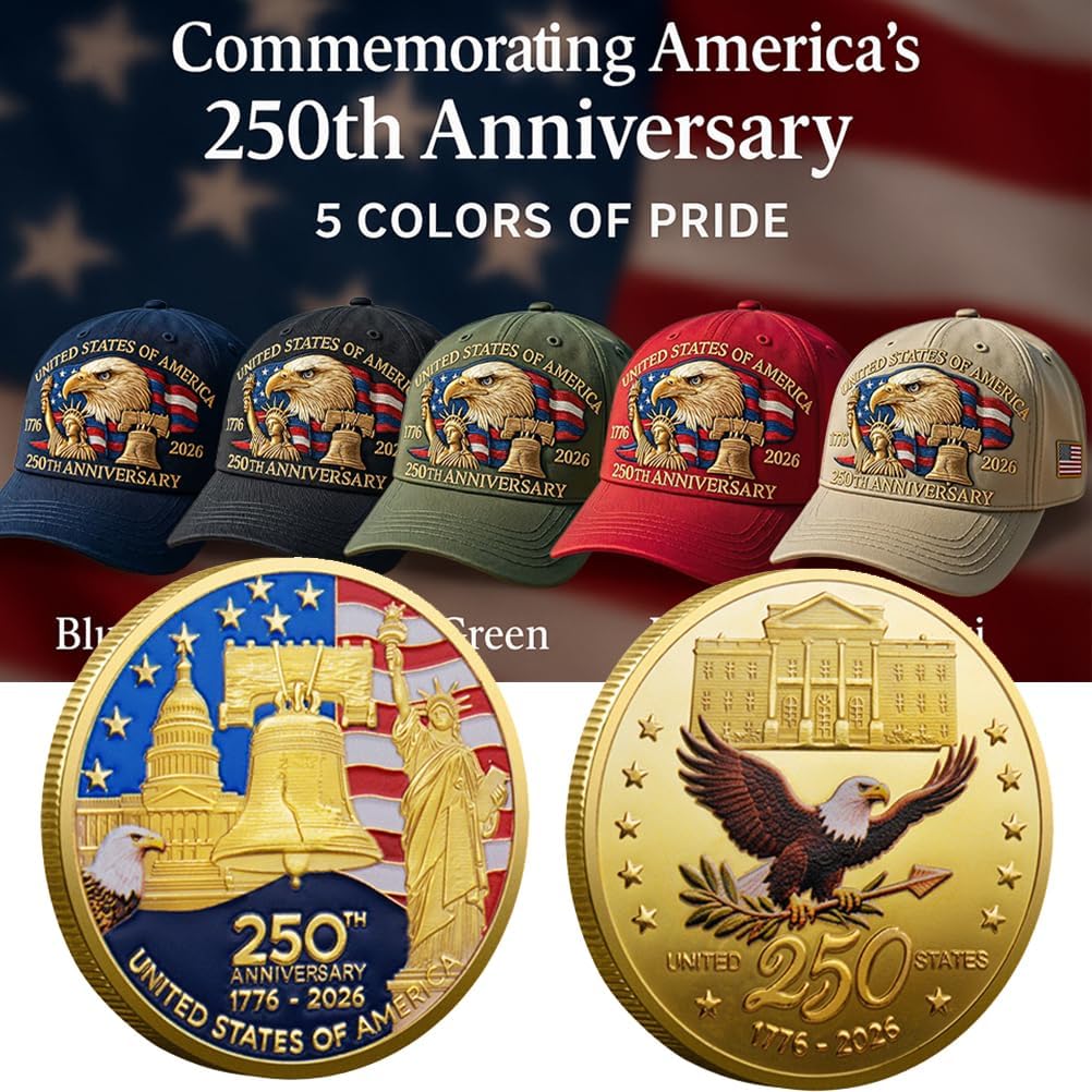 United States 250th Anniversary Hat,Eagle & Liberty 250 Year American Anniversary Embroidered Cap with Badge - Image 3