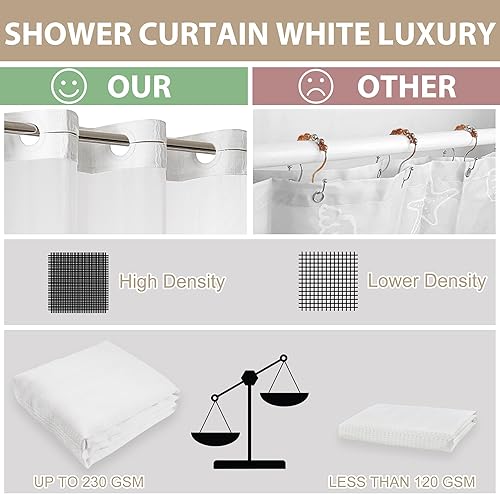 Miniatura 7 de Cortina de ducha sin gancho con forro a presión, cortinas de ducha gruesas resistentes con ventana superior de malla, cortina bohemia de lujo para