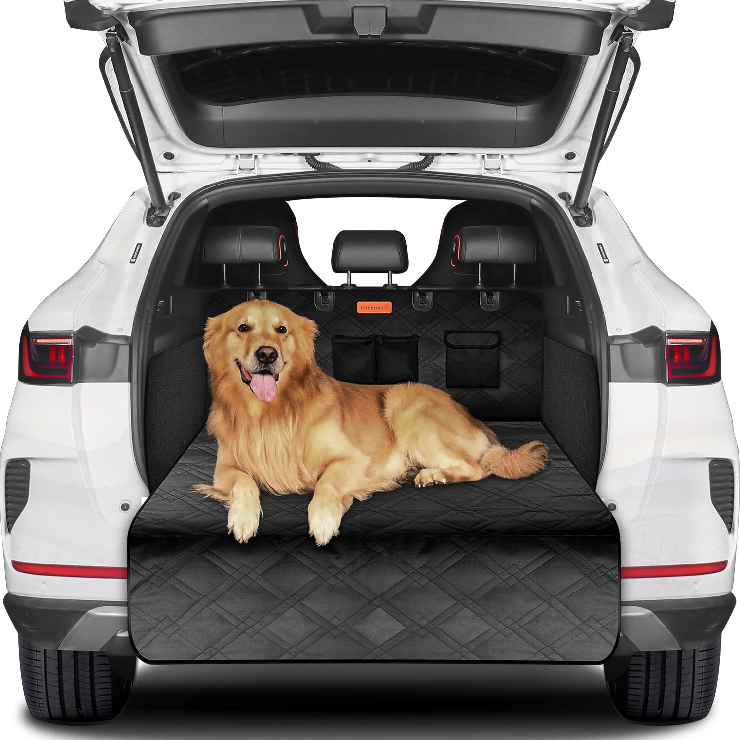 Looxmeer Funda Maletero Coche Perros, Cubierta Coche Perro Universal, 185 x 103cm, Plegable, Impermeable y Antideslizante, Protector Lateral, Negro