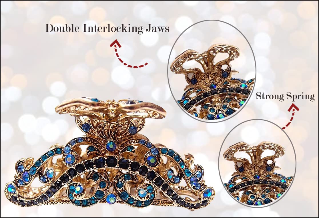 TROTH FASHION Metal Antique Gold Plated Hair Clips Women, Crystal Rhinestone Hair Claw, Diamante Claw Hair Clamp, Anti Slip Large Claw Clips for Thin & Thick Hair, Hair Styling Accessories Women - Image 4