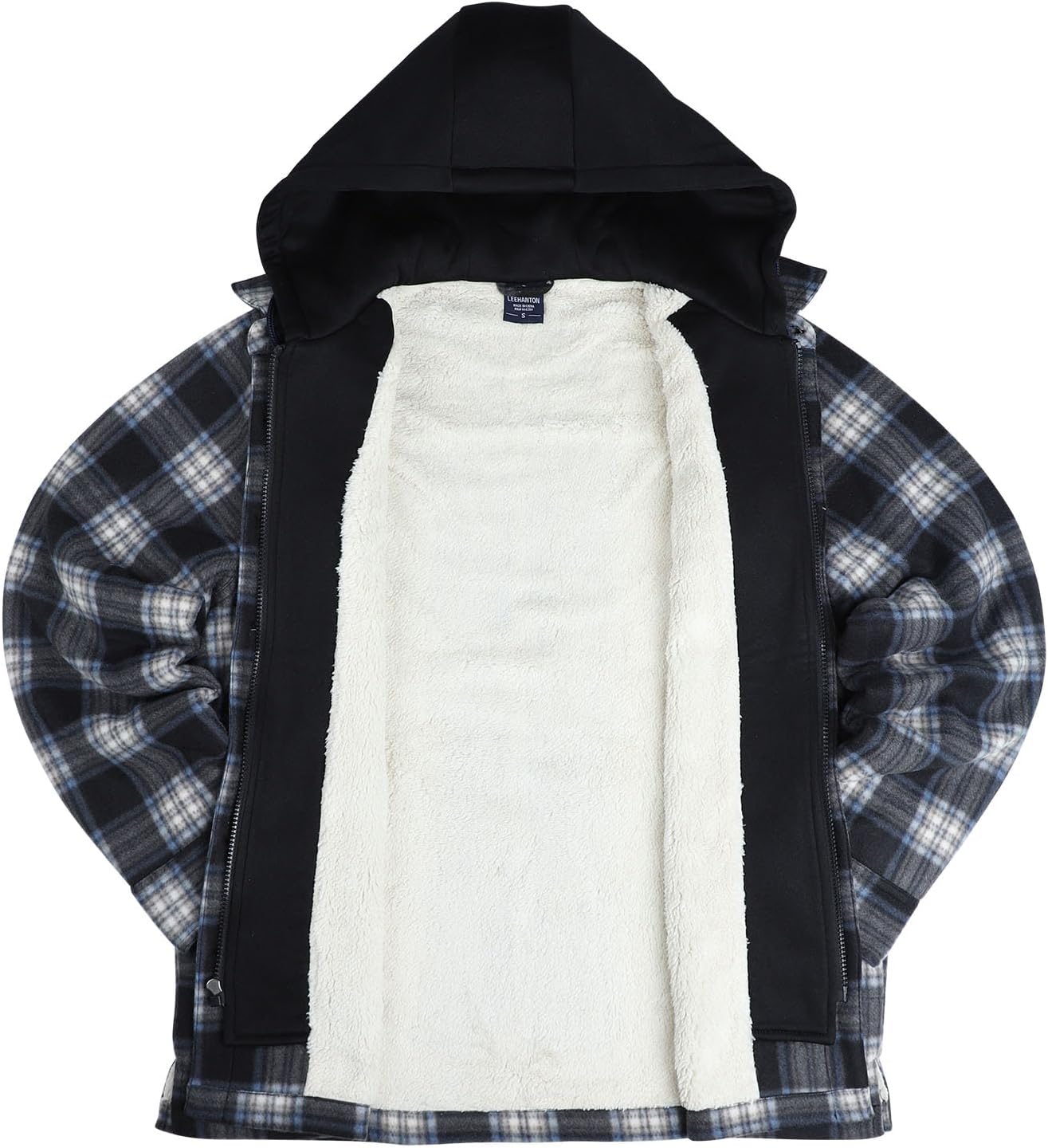 LeeHanTon Mens Flannel Jackets Sherpa Lined Fleece Zip Up Winter Warm Workout Plaid Sweatshirt with Hood - Image 3