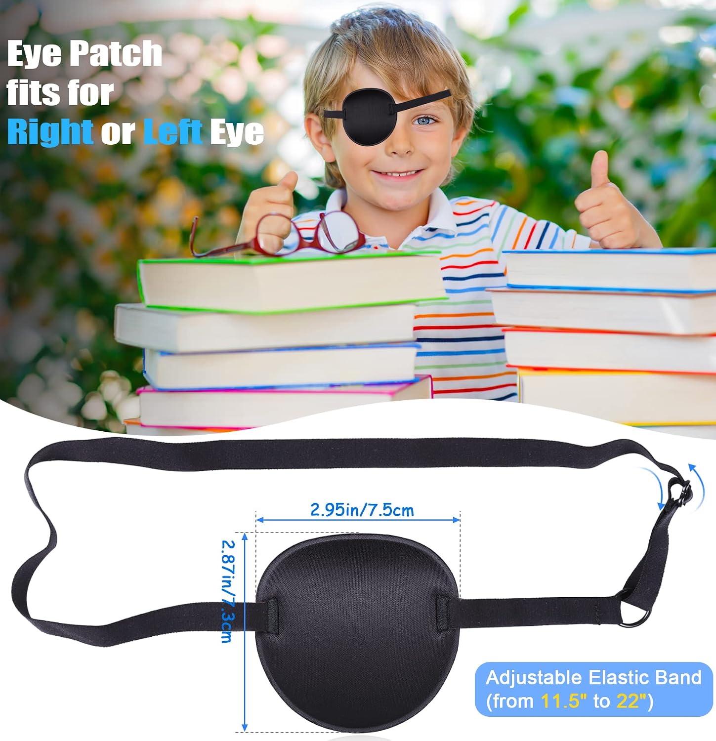 2PCS Eye Patches for Adults Men Kids, Medical Eye Patch Adjustable Eyepatch for Right/Left Eye, Amblyopia Lazy Patches