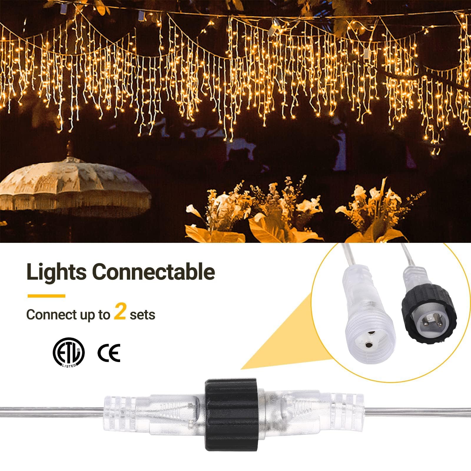 GlobaLink 800 LED Lichterkette Eisregen, 20M Lichtervorhang Außen mit 160 Tropfen erweiterbar mit Timer Regenlichterkette Eiszapfen Lichterkette für Dach Balkon Weihnachten Party - Warmweiß | Lichterkette LED Weihnachten Wasserdicht IP44 mit 8 Modi Lichte