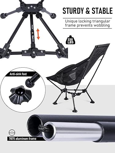 Miniatura 7 de WildCall Silla de camping plegable ligera con respaldo alto con soporte para la cabeza, silla de playa compacta con pies grandes que no se hunden y