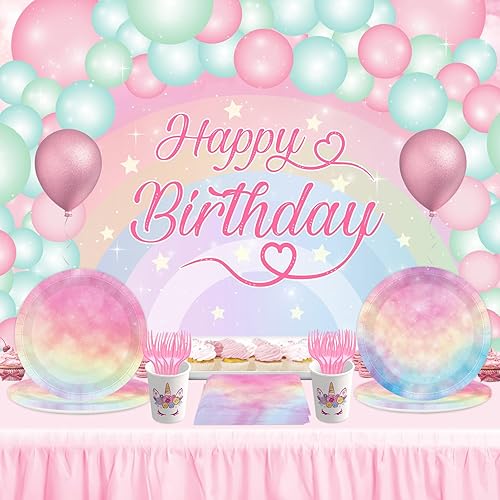Miniatura 2 de BQK 96 platos de papel pastel, decoraciones de fiesta de arcoíris pastel, platos y servilletas pastel suministros de fiesta suministros de fiesta