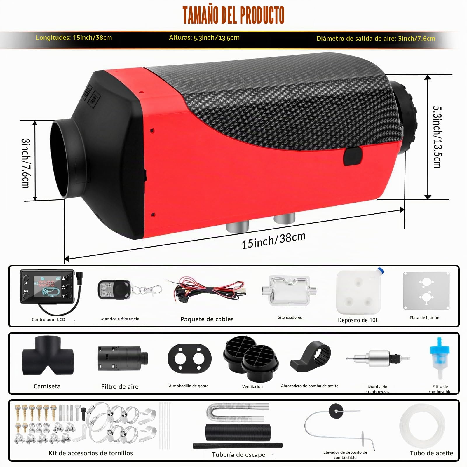 Calefacción de estacionamiento de 12 V 5 kW, color rojo, para coche, autocaravana, barco, camión, autobús