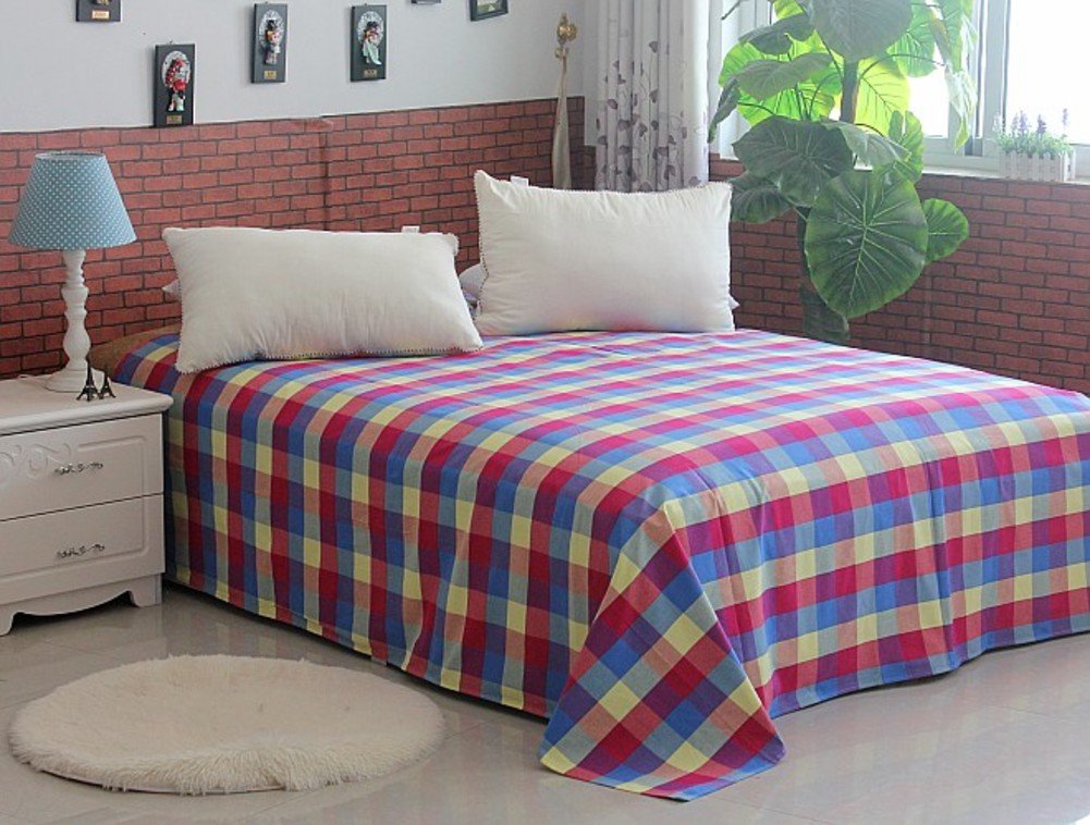 Drap en coton rayé double 180x220cm grossier pour grand lit