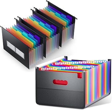 26 Pockets Expanding File Folder, Open Top & Plastic Expanding Hanging File Folders