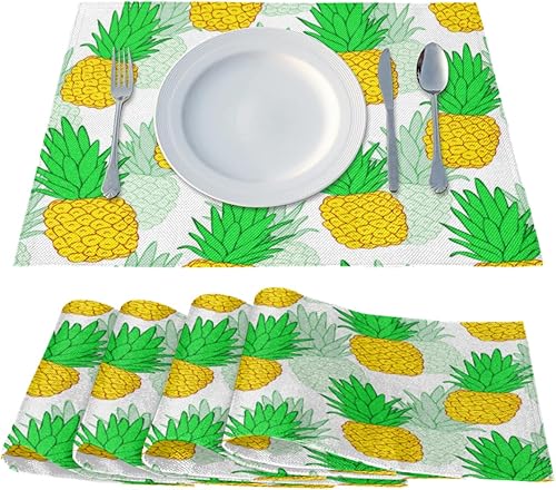 Miniatura 2 de Pineapple Foods Style Placemats Set of 4 Table Mats Washable Placemat Waterproof Place Mats for Party Home Dining Table Decor 18x12 in