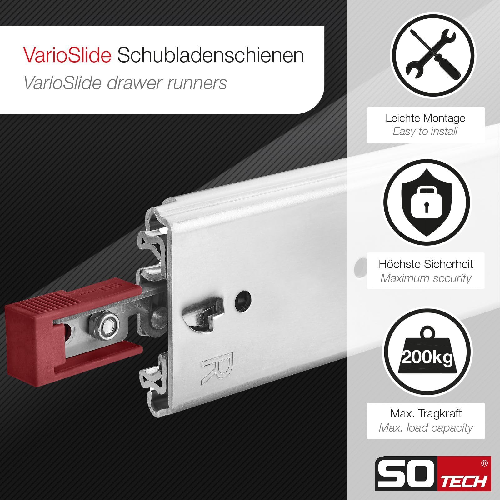 SOTECH 1 coppia KV2-200-H76-L500-EH di guide per cassetti VarioSlide