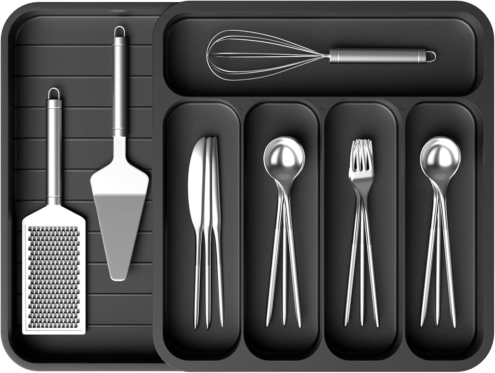 ANTOLE Expandable Drawer Organizer,Kitchen Silverware Organizer and Utensil Organizer,Adjustable Cutlery Tray Flatware Holder,Drawer Dividers for Silverware,Knives,Forks and Spoons (Black)