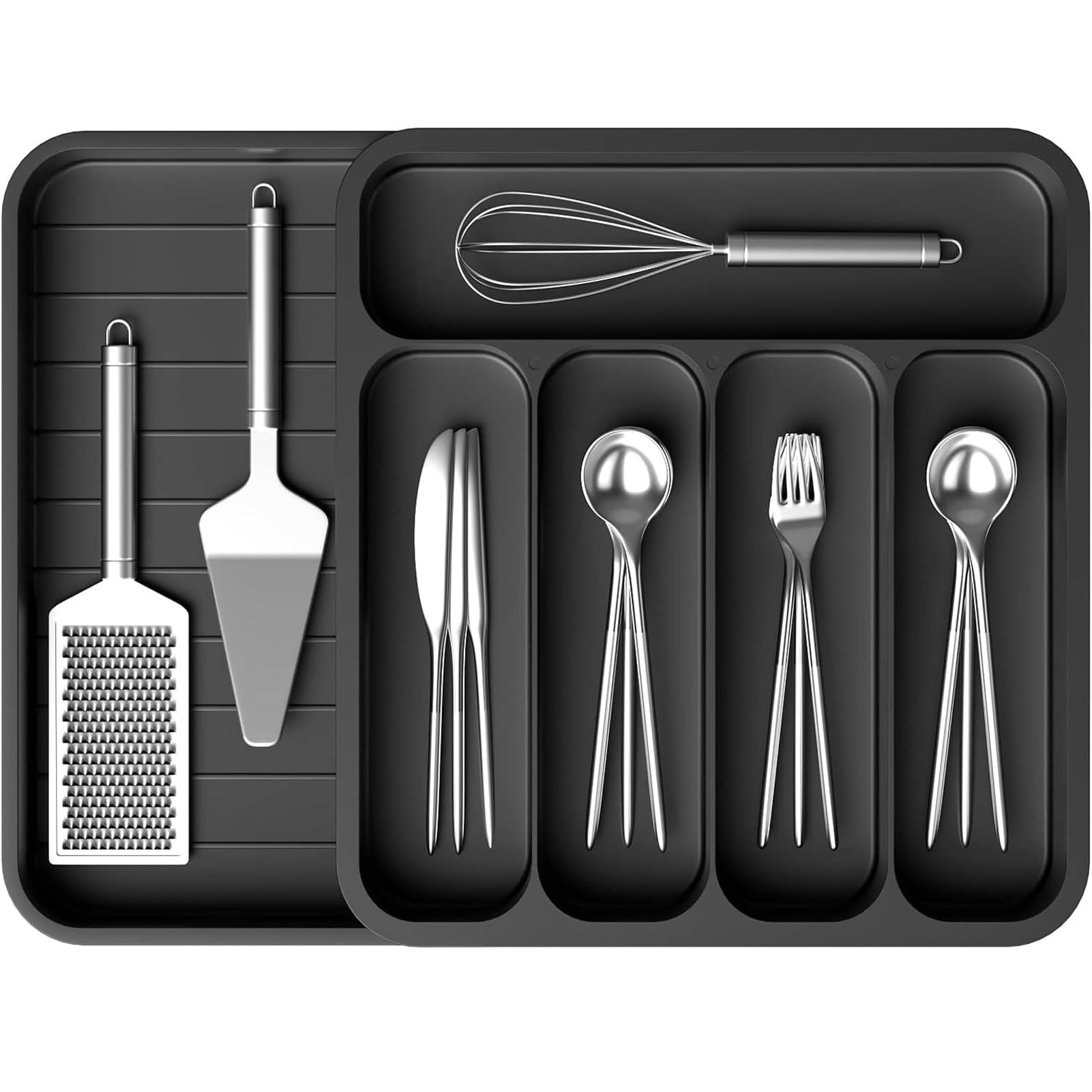 Expandable Drawer Organizer,Kitchen Silverware Organizer and Utensil Organizer,Adjustable Cutlery Tray Flatware Holder,Drawer Dividers for Silverware,Knives,Forks and Spoons (Black)