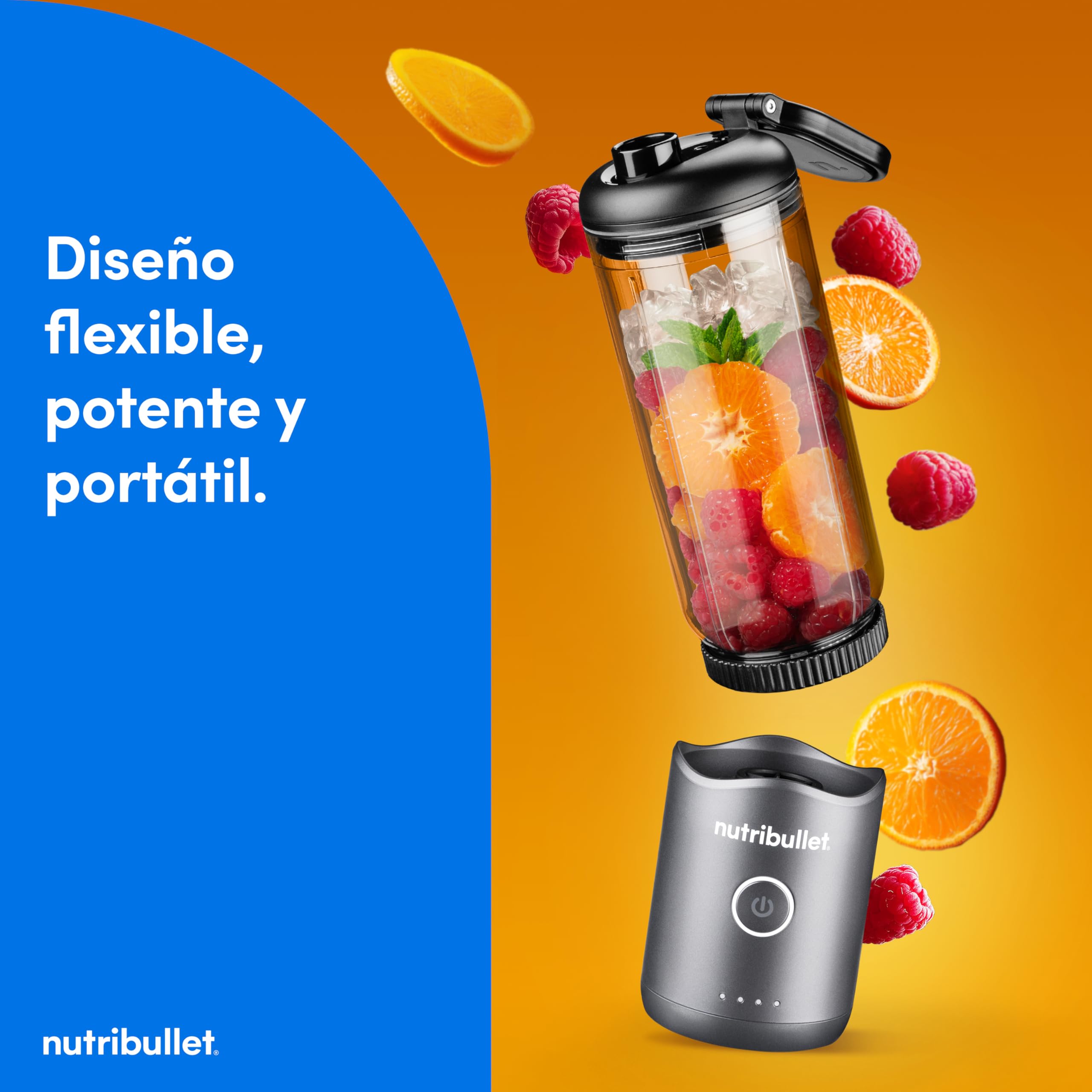 nutribullet Flex 590ml - Batidora Portátil para Smoothies con Tapa con Boquilla y Asa, Picadora, Tritura Hielo y Frutas Congeladas, USB-C, Vaso sin BPA, Fácil de Limpiar, Gris Grafito (NBP013GM)