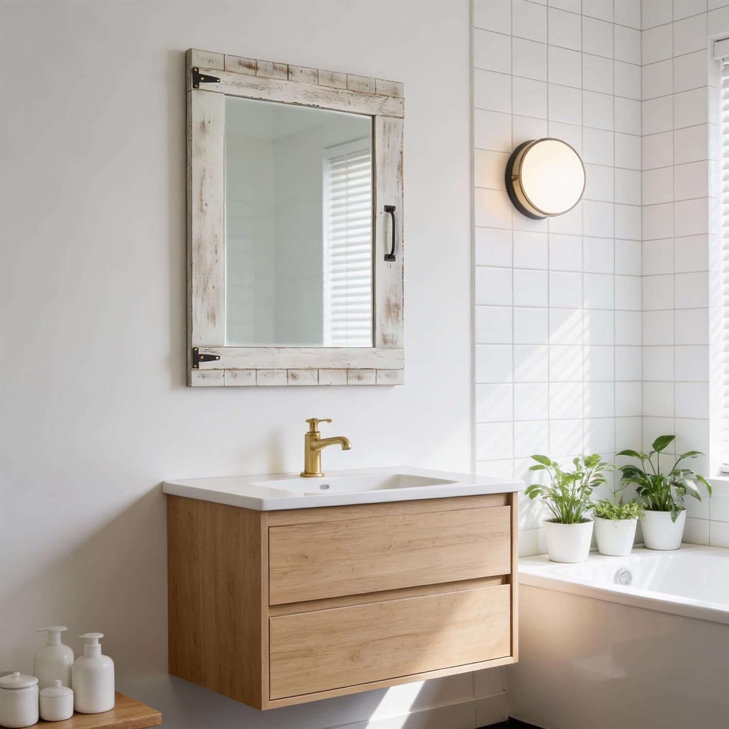 Farmhouse Bathroom Mirror-24”x32” Rustic Wood Framed Wall Mirror for Entryway, Living Room, Bedroom, Decorative Mirror for Wall Decor, Washed Gray