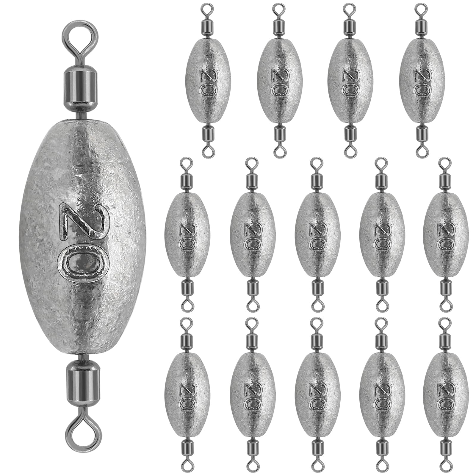 15Pcs Fishing Weights Sinkers Inline Trolling Fishing Weights with Inner Swivels Oval Drop Shot Weights Lead for Saltwater Freshwater Fishing (3/4oz-15Pcs)