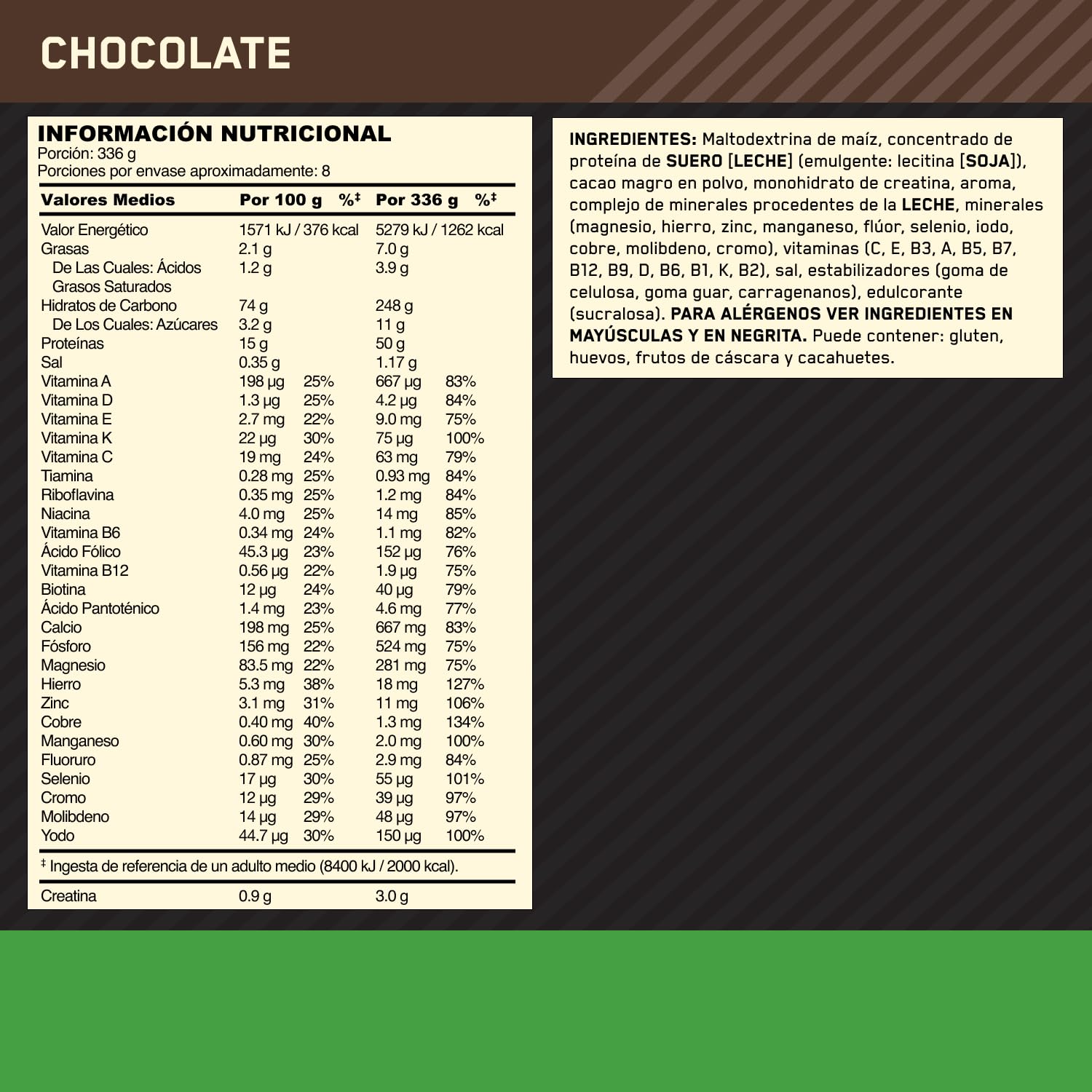 Optimum Nutrition Serious Mass Proteína para Ganar Peso, Sabor Chocolate, 2.73kg, 8 Servicios