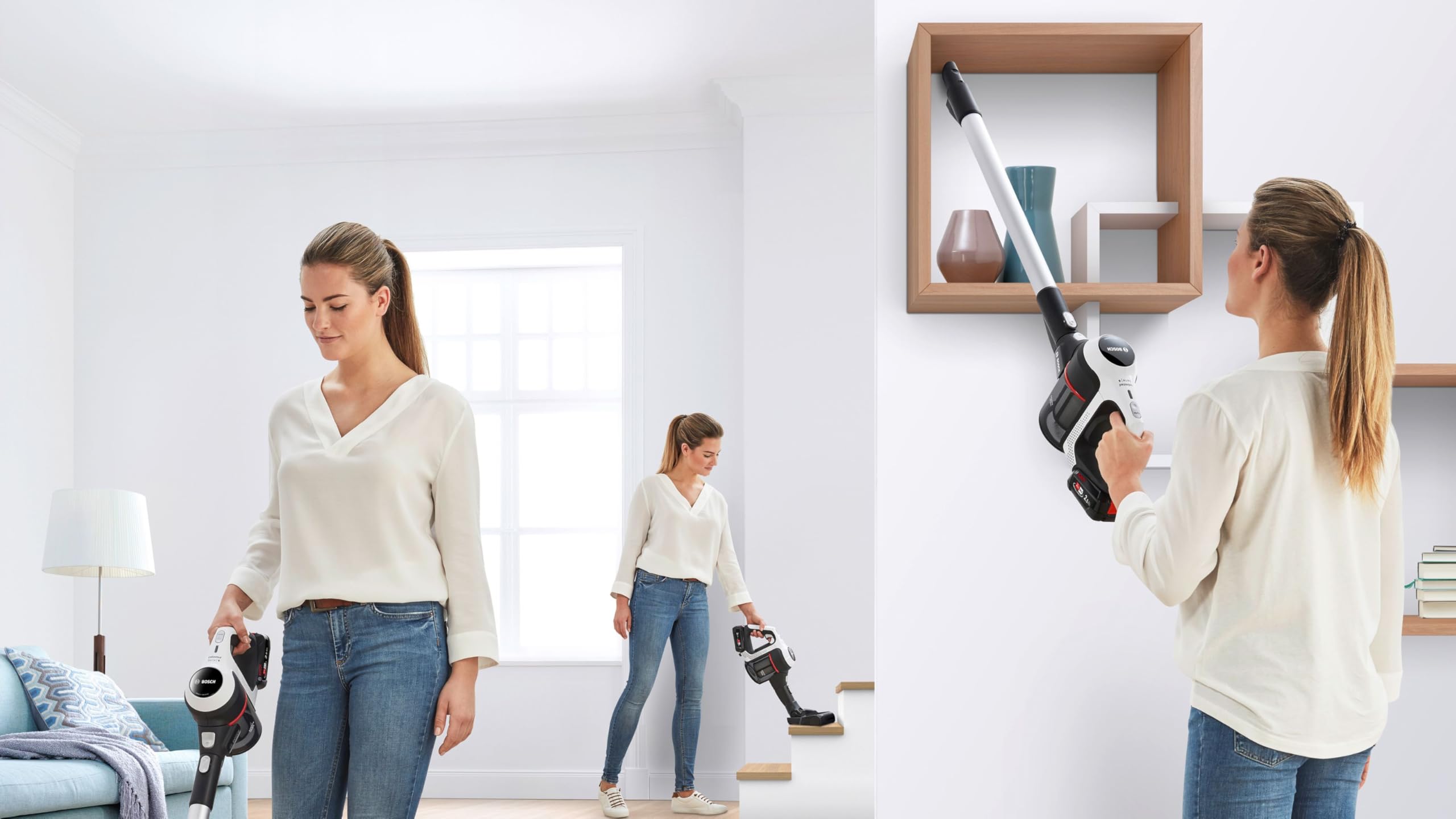 Bosch Unlimited Serie | 6 - Scopa Elettrica Ricaricabile, Aspirapolvere Multifunzione senza Fili e senza Sacco, 18V, Bianco