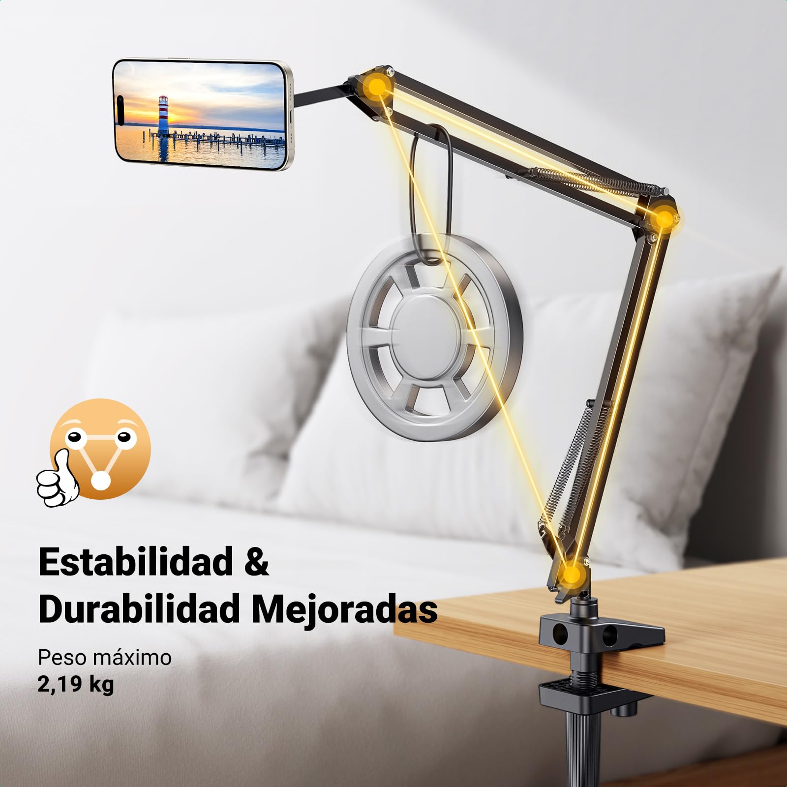 UGREEN Soporte Magnético Móvil para Cama, Stand Magsafe con Brazo Flexible Articulado Compatible con iPhone 16 15, 14, 13, 12 Series, Galaxy S24 Ultra y Más