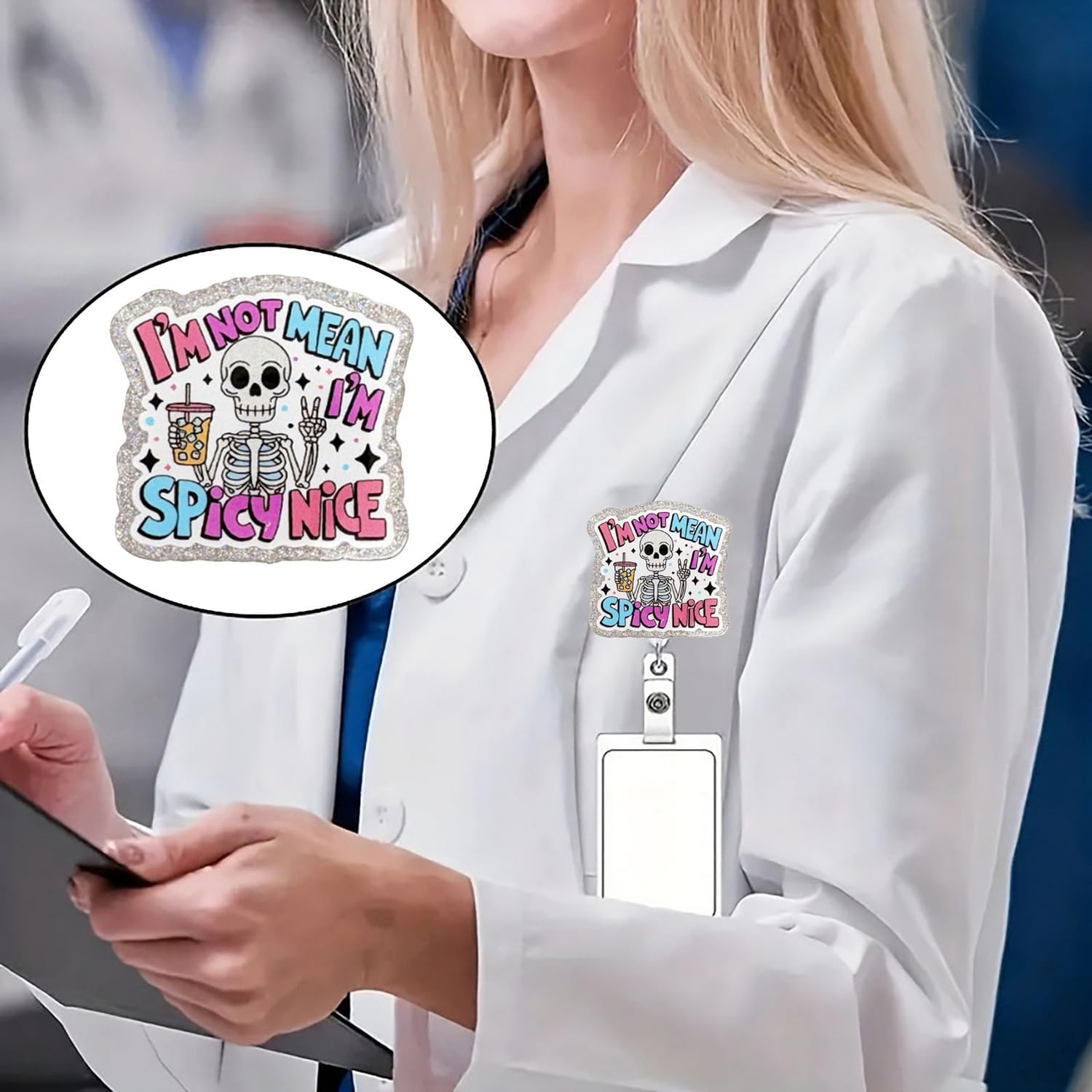 Funny Halloween Badge Reels Skeleton Skull Nurse Work Id Badge Holder Retractable Lanyard Reusable Halloween with Alligator Clip Badge Reel Holders for Nursing Student Medical Teacher Doctor image 4