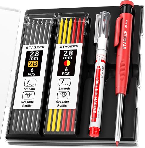STAGEEK 2.8mm Carpenter Pencil Set with Storage Case, Built-in Sharpener