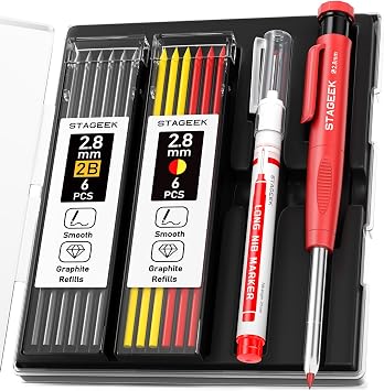 STAGEEK 2.8mm Carpenter Pencil Set with Storage Case, Built-in Sharpener