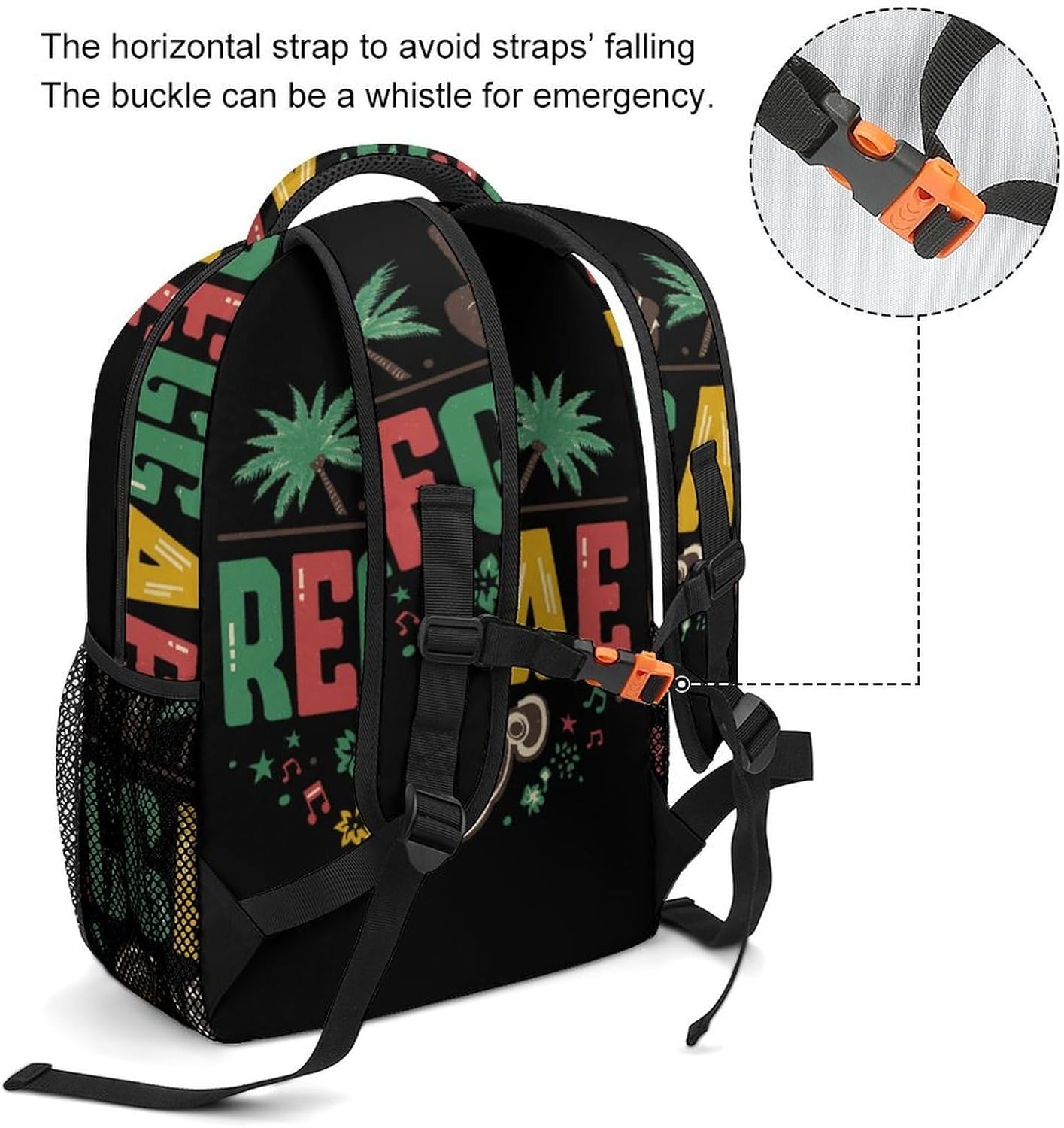 Reggae Music Records Rasta Plams Tree Unisex Backpack Casual Daypacks Lightweight Shoulders Bag for Camping Hiking Travel