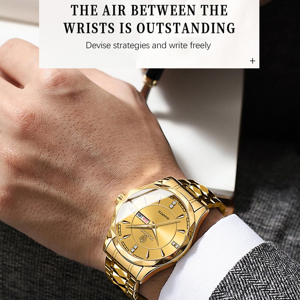 Montre analogique à quartz avec bracelet en acier inoxydable et calendrier pour couple
